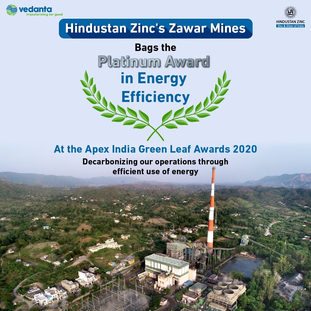 Hindustan Zinc’s Zawar Mines won the ‘Platinum Award’ at the Apex India